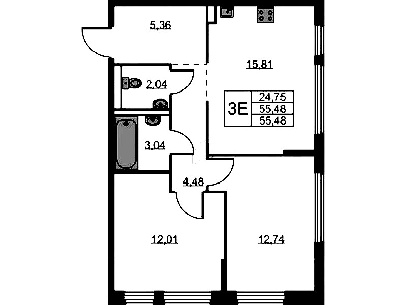 2-комнатная квартира 55.48 м², 1/11 эт., ЖК «Новое Колпино»